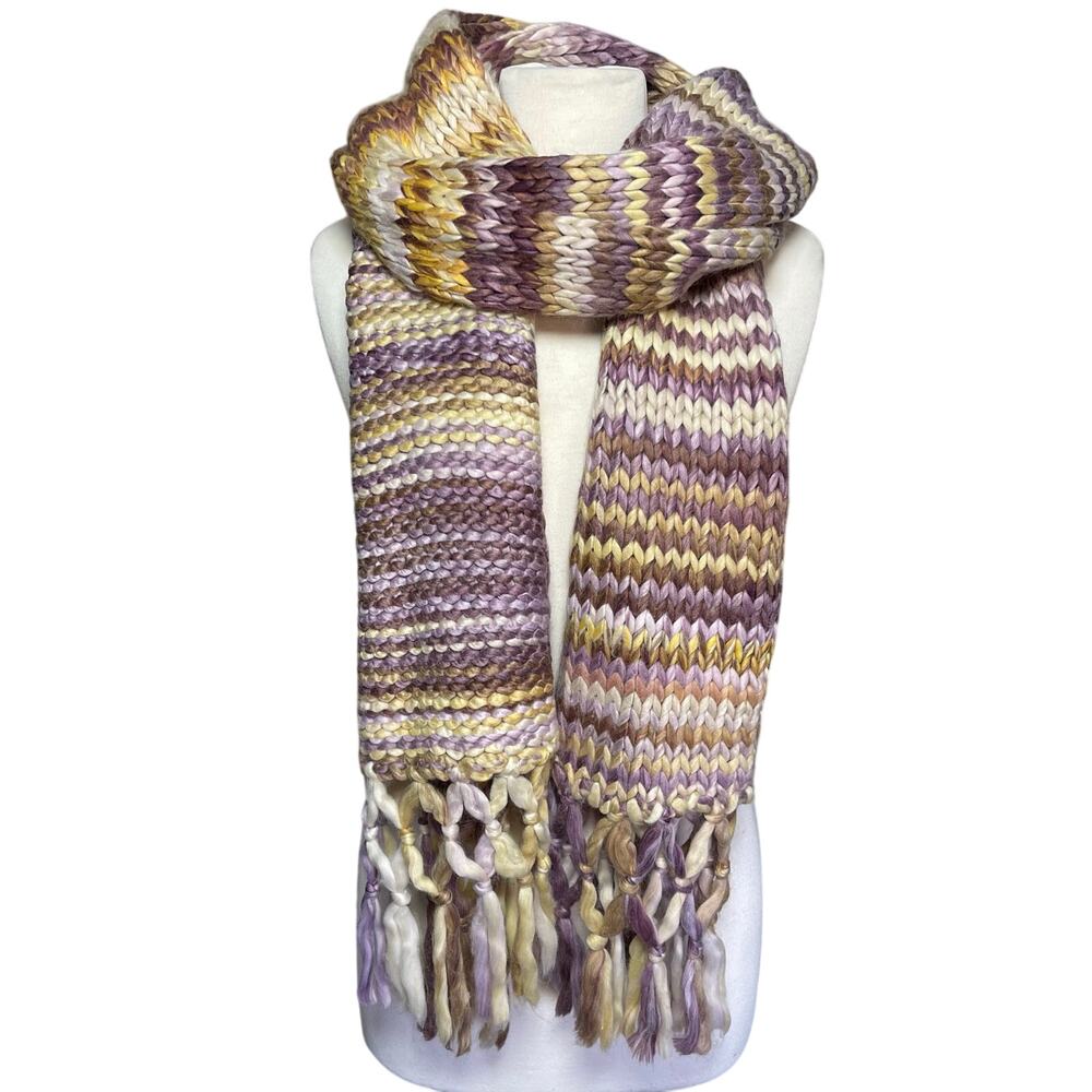 NWT FREE PEOPLE Women’s All Mine Neutral and Lilac Fringed Scarf - Picture 2 of 5